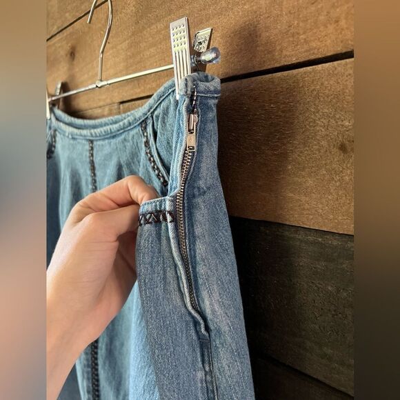 Vintage 90s Whipstitch Denim Midi Skirt Panel Stitch Detail Side Slit L - Picture 12 of 15